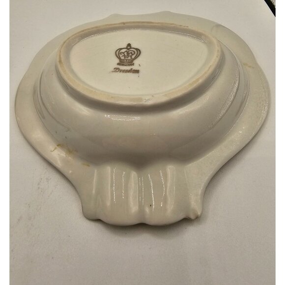 Pair of Antique Dresden Ashtrays for 2 Delicate Coquette Roses and Gold Details - Picture 7 of 10